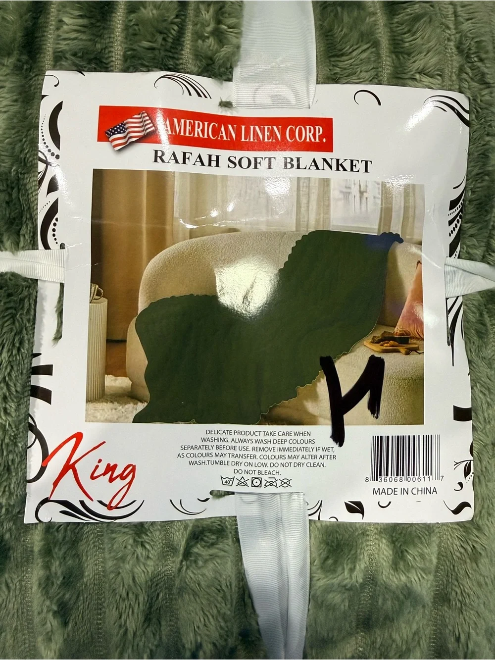 NEW King Size Rafah Soft Blanket American Linen Corp  - Olive Green